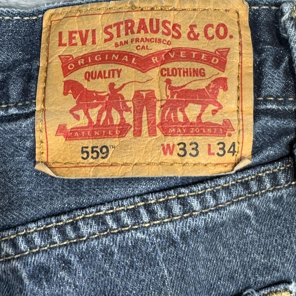 Levis 559 Jeans Mens 33x34 Blue Relaxed Straight Denim Medium Wash Paint - Picture 5 of 12